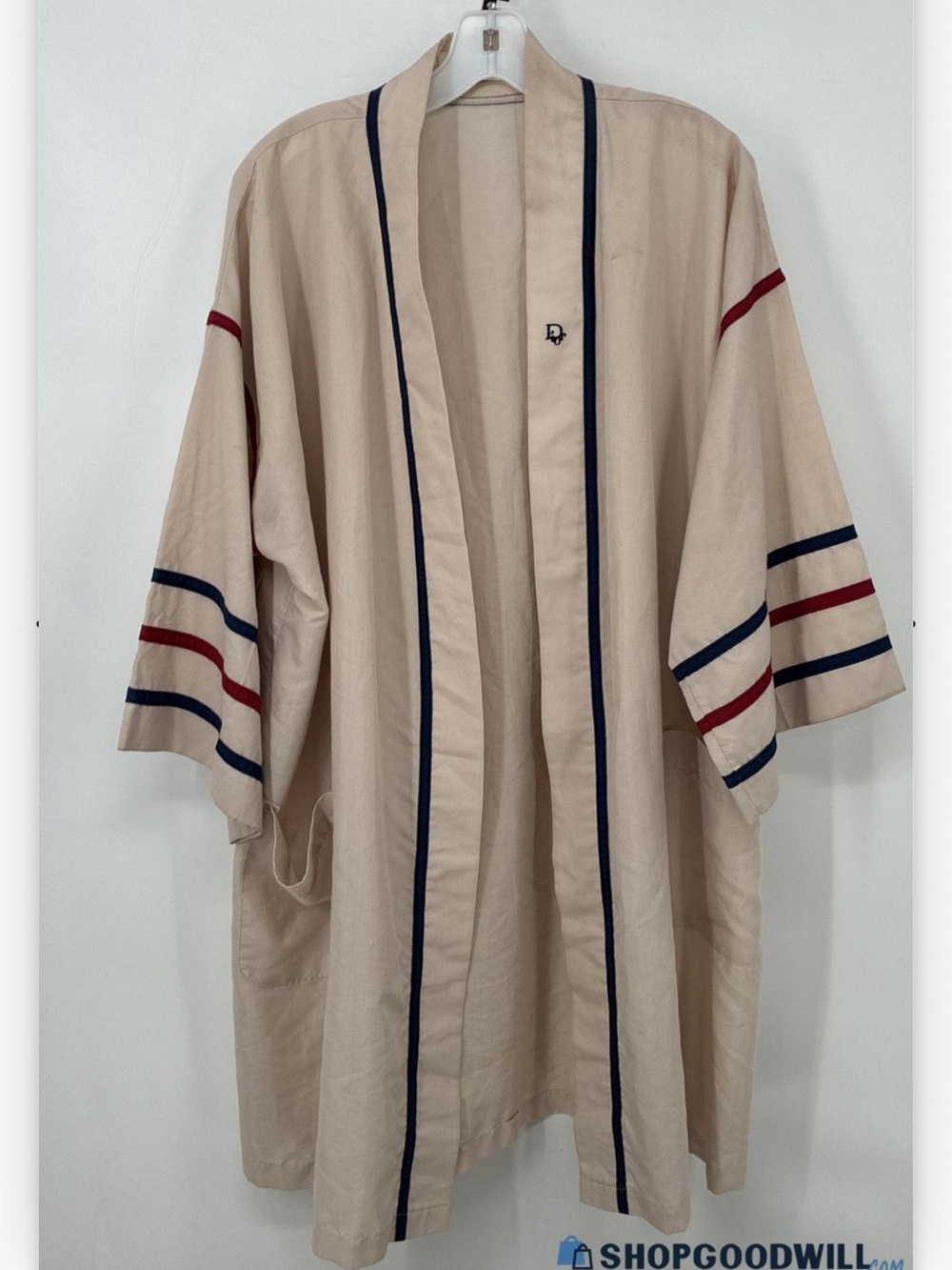 Dior Beige Lightweight Kimono Jacket with Navy & Red Trim